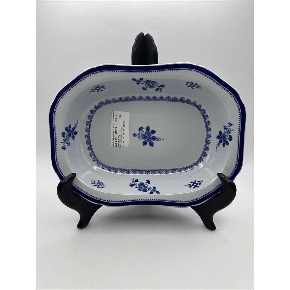Copeland Spode Gloucester Oval Serving Bowl Blue Vegetable Side Flowers 9" Vtg